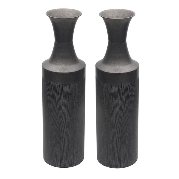 Elements 26 in. Metal Vases in Black (Set of 2)