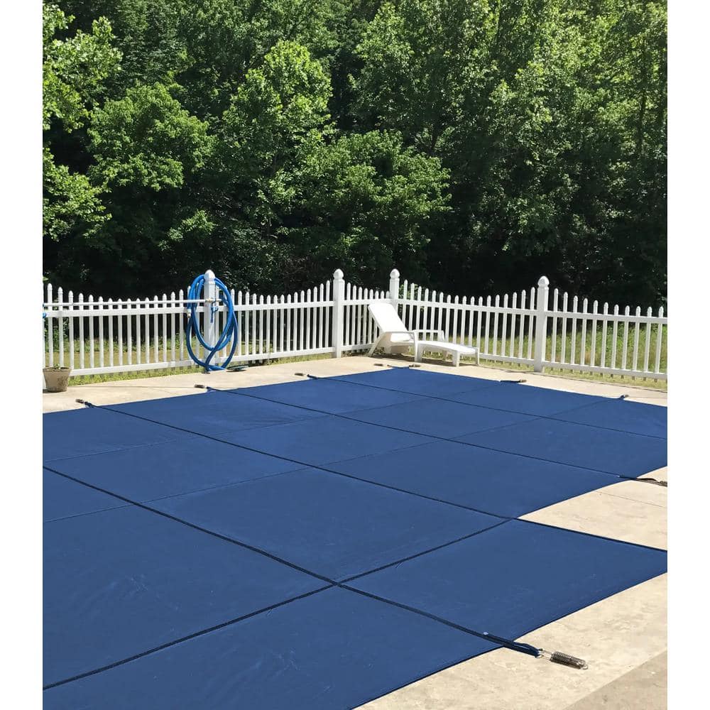 Blue Mesh Rectangular In-Ground Pool Safety Cover with Left Offset