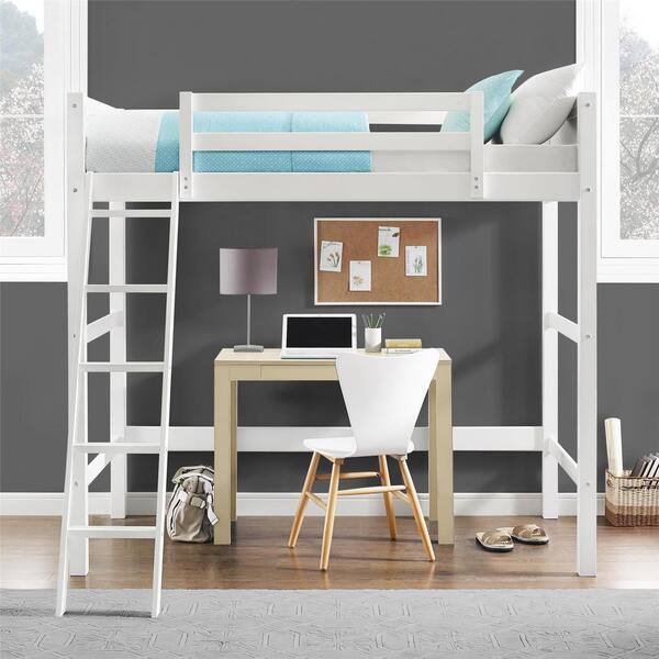 Dorel Living Lynn White Wood Twin Loft, Bunk Bed With Area Underneath