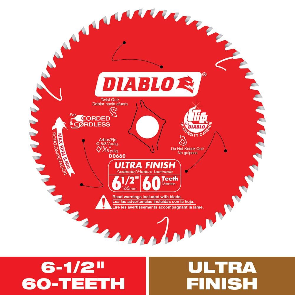 DIABLO 6-1/2in. x 60-Tooth Ultra Finish Circular Saw Blade for Wood D0660R - The Home Depot