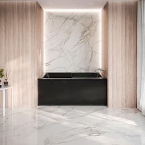Voltaire 54 in. x 30 in. Soaking Alcove Bathtub with Right Drain in Glossy Black with Integrated Armrest