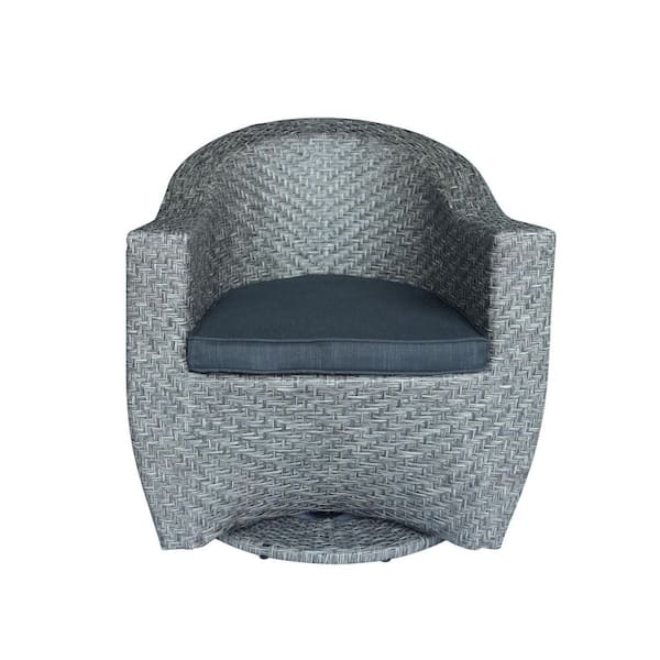 Miscool Anky Swivel Club Chair Gray Wicker Outdoor Lounge Chair with Dark Gray Cushion