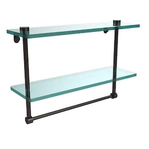 16 in. L x 12 in. H x 5 in. W 2-Tier Clear Glass Vanity Bathroom Shelf with Towel Bar in Oil Rubbed Bronze