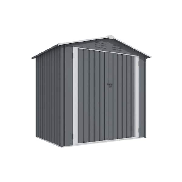 Misopily 8 ft. W x 12 ft. D Outdoor Metal Storage Shed Durable & Spacious Sloped Roof with Windows in Gray Finish (96 sq. ft.)