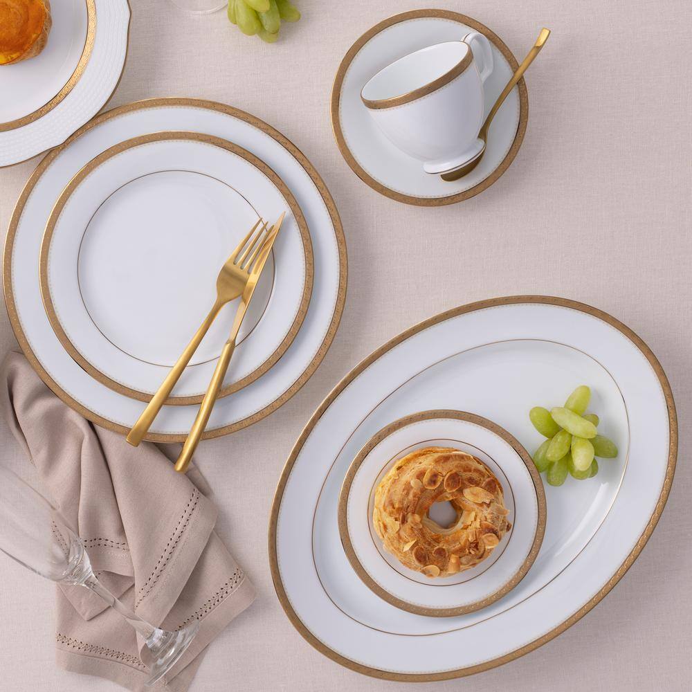 Charlotta Gold Trim White Porcelain 5-Piece Place Setting
