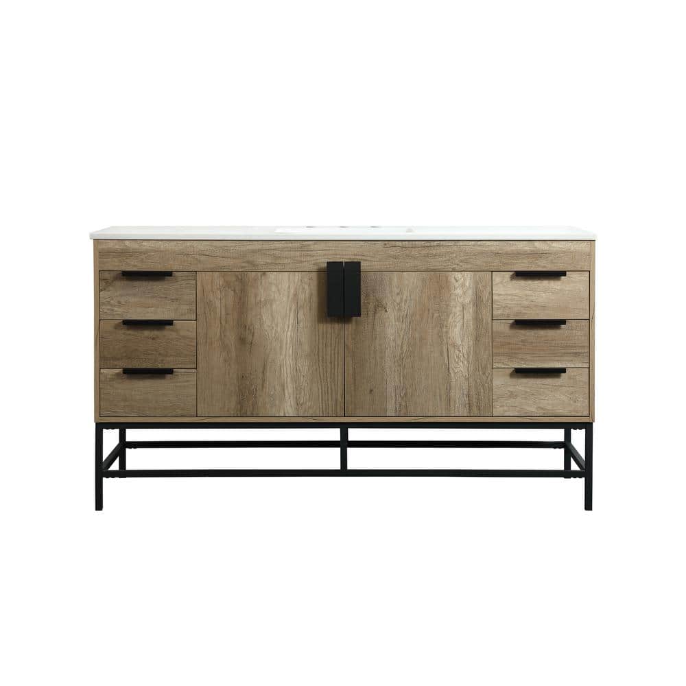 Timeless Home 60 in. W x 22 in. D x 33.5 in. H Bath Vanity in Natural Oak w