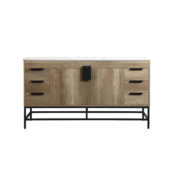 Unbranded Timeless Home 60 in. W x 22 in. D x 33.5 in. H Bath Vanity in Natural Oak with Ivory White Engineered Stone Top