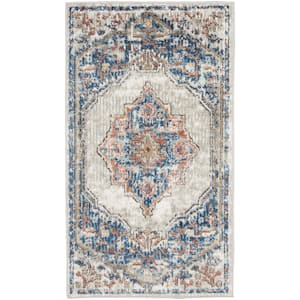 Concerto Blue/Grey 2 ft. x 4 ft. Border Traditional Kitchen Area Rug