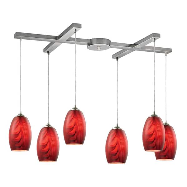 Titan Lighting Taft 6-Light Satin Nickel Mini Pendant Light with Glass Shade