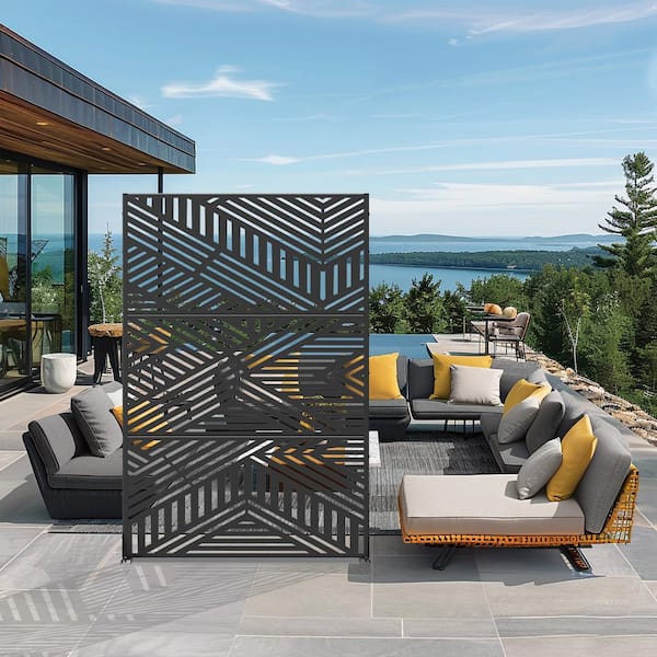 Dovelina Ivan 72 in. Galvanized Steel Garden Fence Outdoor Privacy Screen Garden Screen Panels in Black