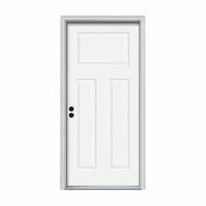 34 in. x 80 in. 3-Panel Craftsman White Painted Steel Prehung Right-Hand Inswing Front Door w/Brickmould
