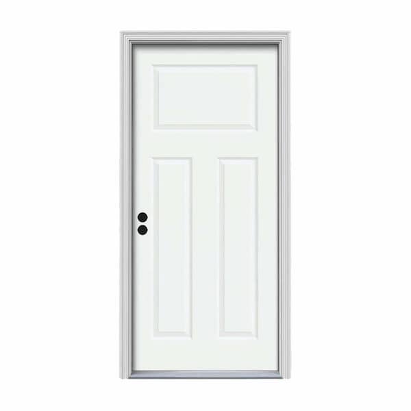 JELD-WEN 34 in. x 80 in. 3-Panel Craftsman White Painted Steel Prehung Right-Hand Inswing Front Door w/Brickmould