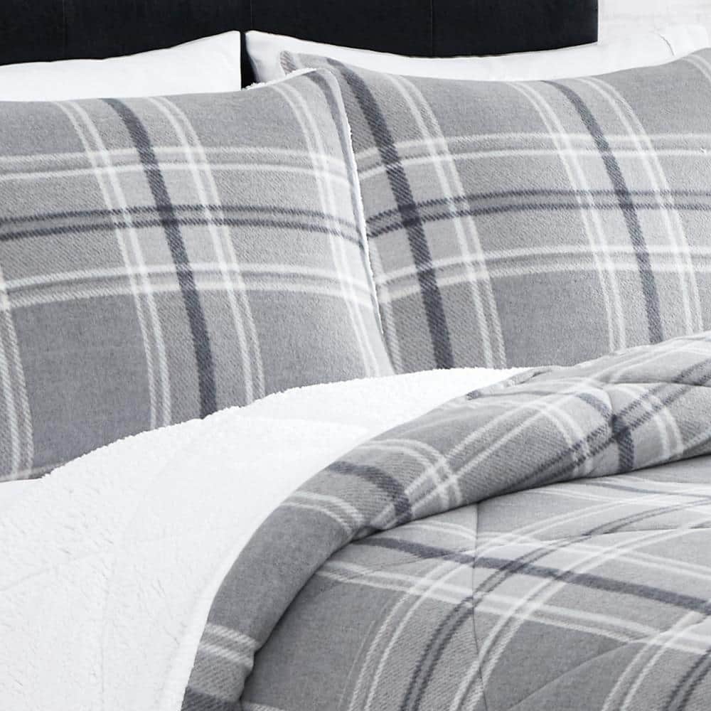 Gray Plaid Full Down Alternative Microfiber Comforter Set