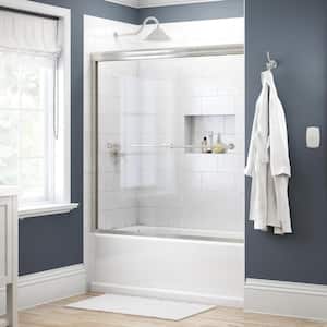 Traditional 59-3/8 in. W x 58-1/8 in. H Semi-Frameless Sliding Bathtub Door in Nickel with 1/4 in. Tempered Clear Glass