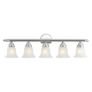 Esterbrook 32 in. 5-Light Polished Chrome Vanity Light with White Alabaster Glass