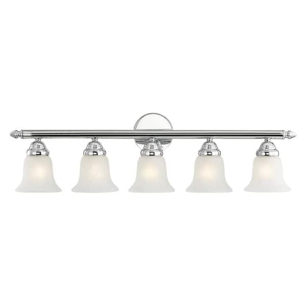 Esterbrook 32 in. 5-Light Polished Chrome Vanity Light with White Alabaster Glass