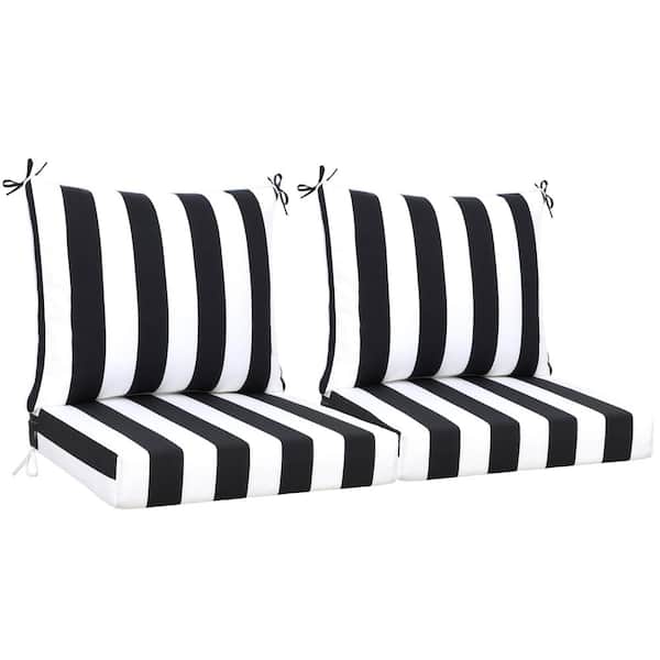 Unbranded 24 x 24 Black White Print Replacement Outdoor Deep Seat Cushion with Removable Covers Adjustable Straps and Handles