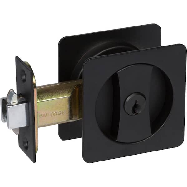DELANEY HARDWARE Contemporary Square Black Entry Door Sliding Pocket Door Lock