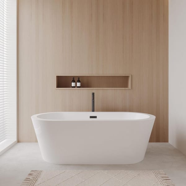 Mermaid 71 in. Acrylic Flatbottom Bathtub in White with Matte Black Trim and Faucet