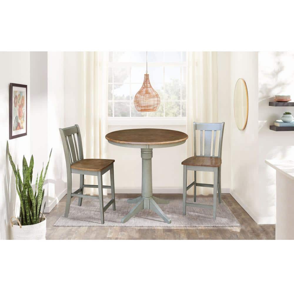 Distressed Hickory and Stone 24" Solid Wood Counter Stool