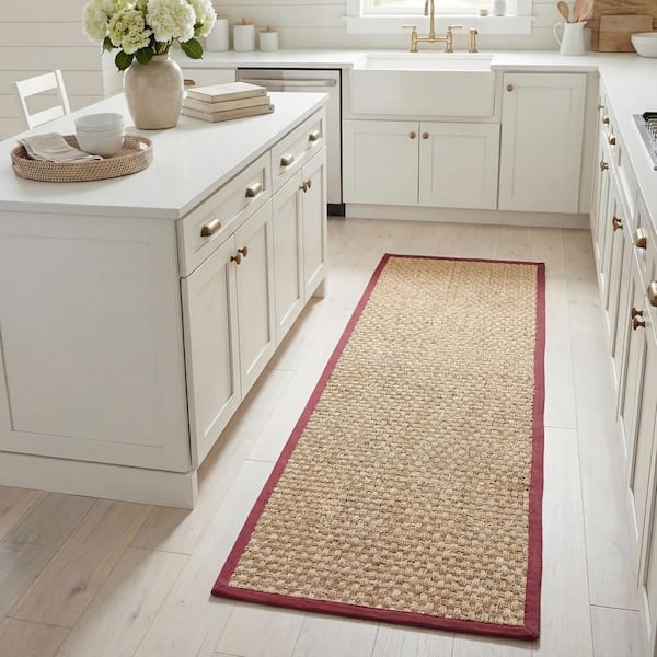 Natural Fiber Beige/Red 3 ft. x 6 ft. Border Runner Rug