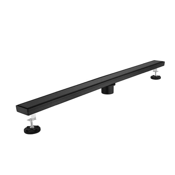 Tahanbath 36 in. Linear Shower Drain, Included Hair Strainer and Leveling Feet in Matt Black