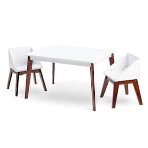 White Modern Table and Chair Set Table Espresso Legs with White Chairs
