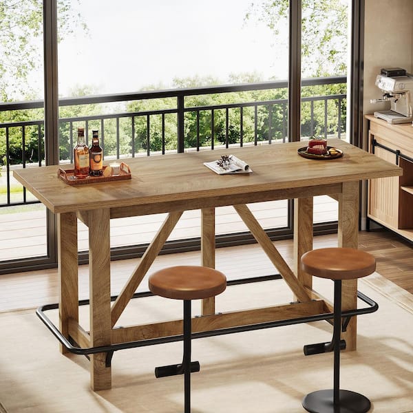 Kearsten 35.4 in. H Brown Rectangular Home Bar Table, Liquor Bar Table with Metal Footrest