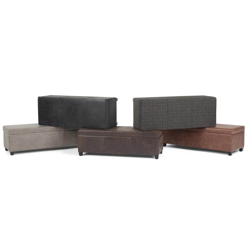 Dark Gray Tweed Upholstered Storage Ottoman Bench