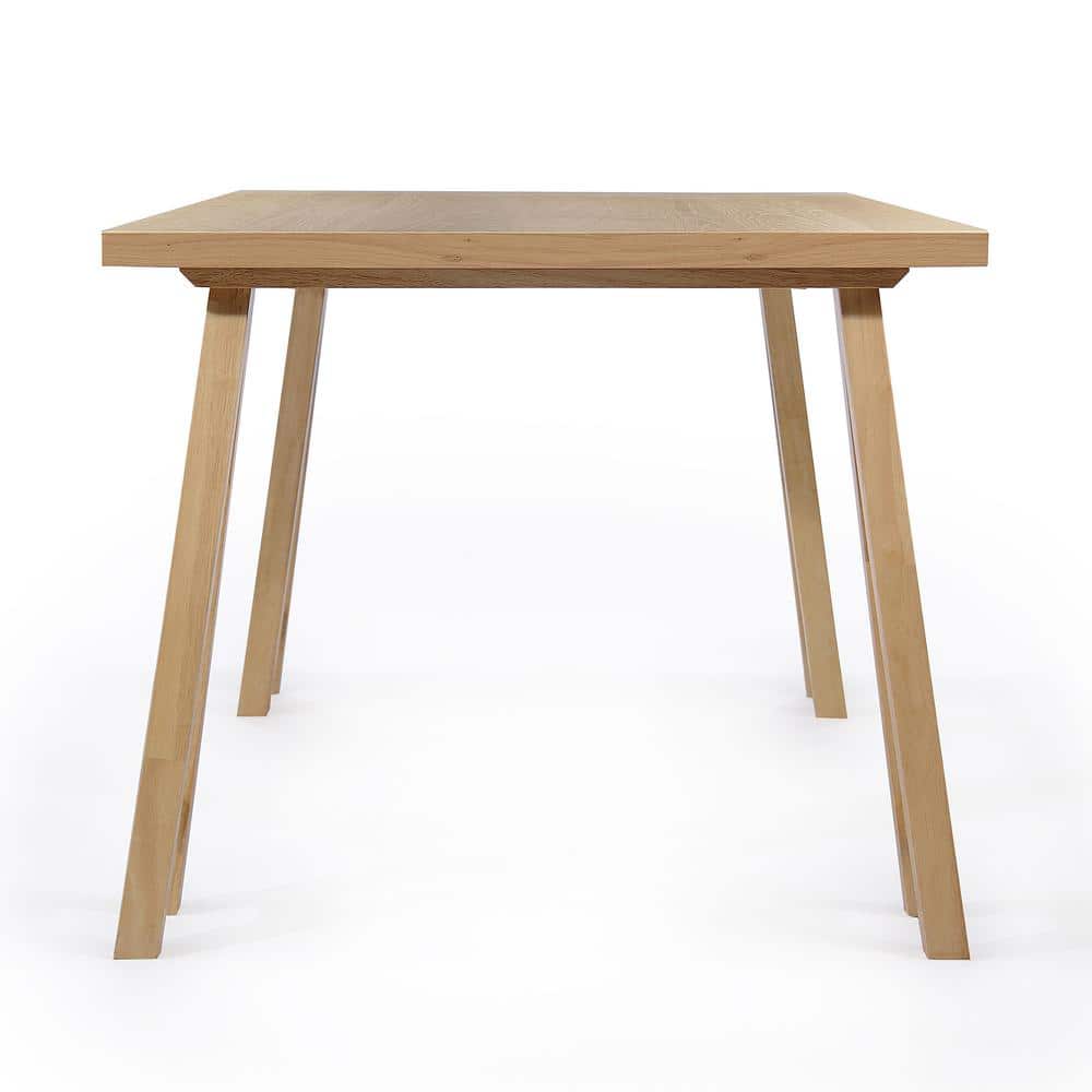 Natural Oak Finish Farmhouse Dining Table with Wooden Legs