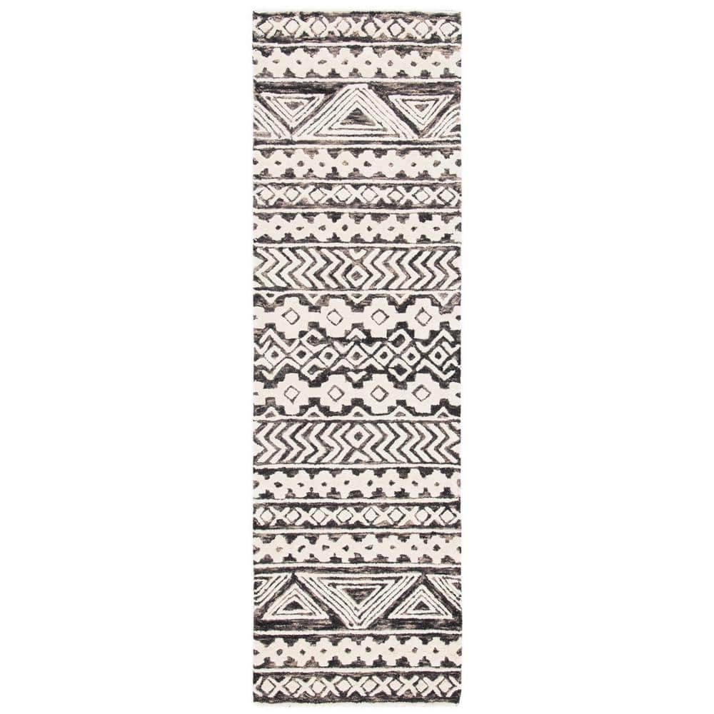 Gray Handmade Tufted Wool Abstract Rug, 27" x 8"