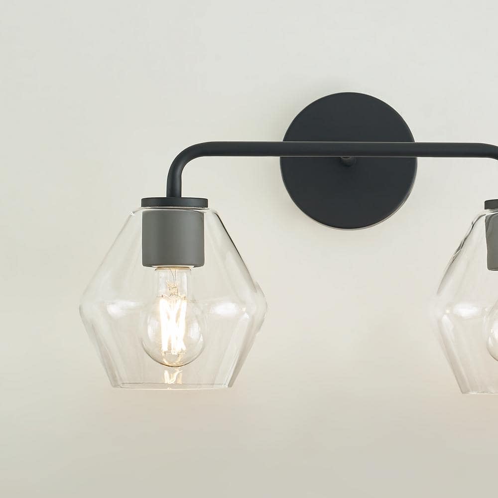 Jett 17" Black and Clear Glass 2-Light Vanity Fixture