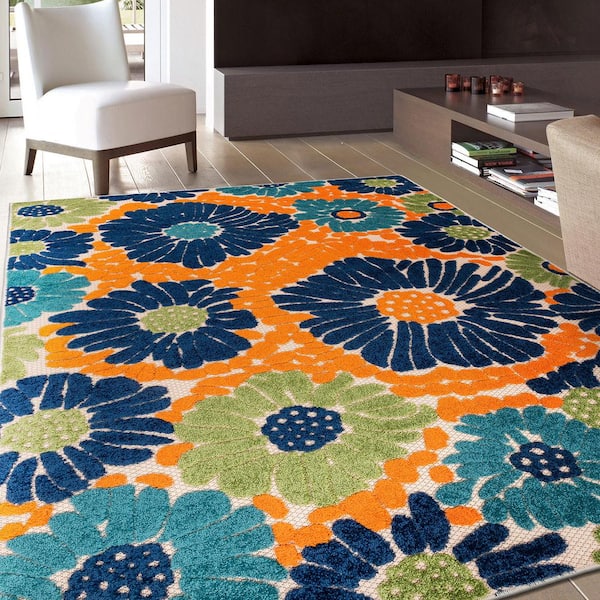 World Rug Gallery Contemporary Flowers Weather Resistant Reversible  Indoor/outdoor Area Rug : Target