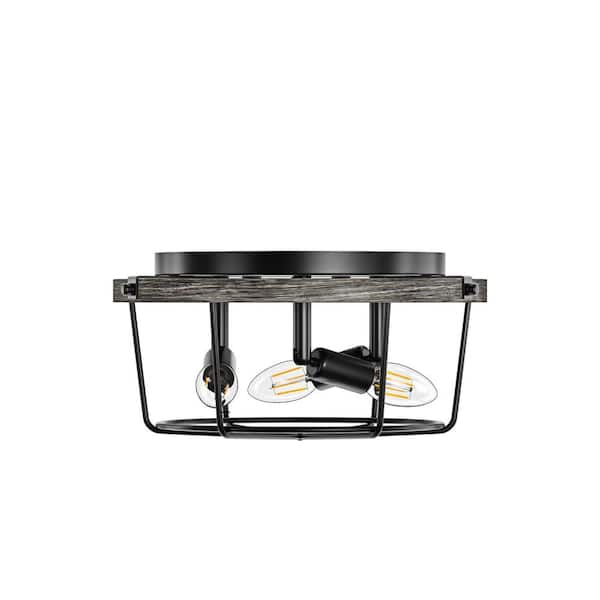 aiwen 13 in. 3-Light Industrial Black Flush Mount Modern Ceiling Lighting Fixture