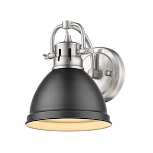 Duncan Collection Pewter 1-Light Bath Sconce Light with Matte Black Shade