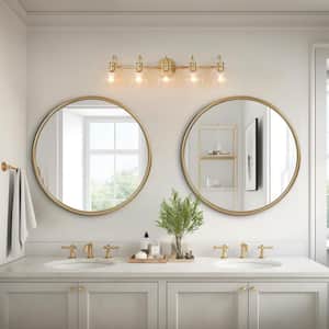 Modern Light Gold Vanity Light 35.5 in. 5-Light Bathroom Power Room Light with Globe Clear Glass Shades