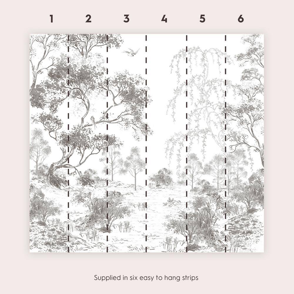 Large Grey Botanical Forest Removable Wall Mural