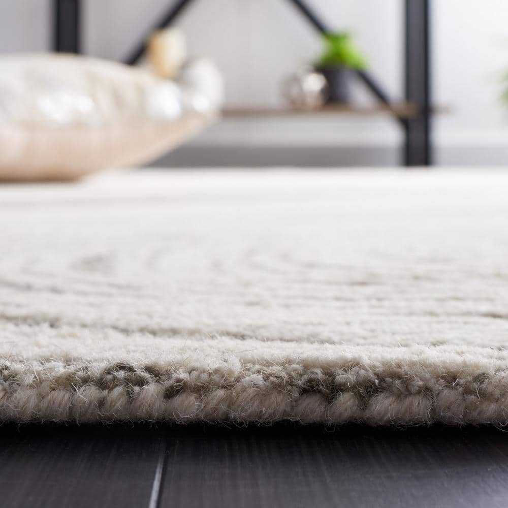Ivory and Charcoal Abstract Handmade Wool 6' x 9' Area Rug