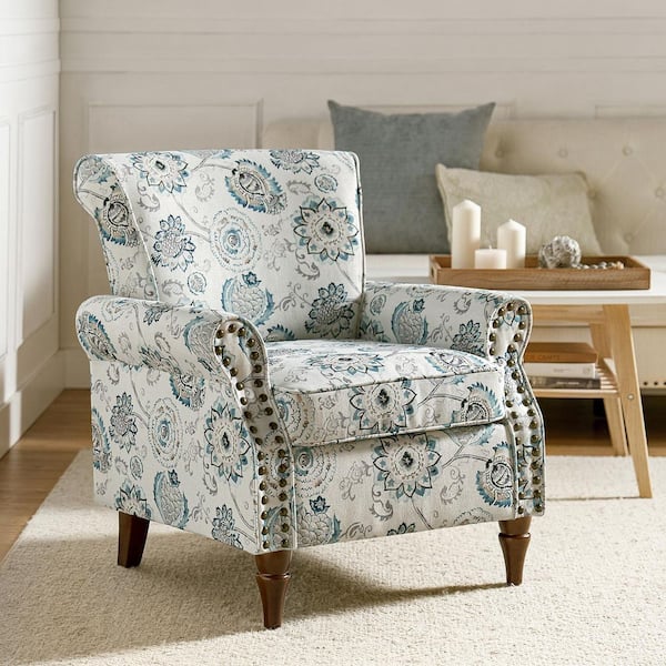 JAYDEN CREATION Auria Traditional Medallion Polyester Accent Arm Chair with Nailhead Trim and Rolled Arms and Solid Wood Legs
