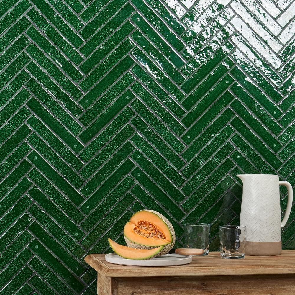 Emerald Green Crackled Ceramic Subway Wall Tile