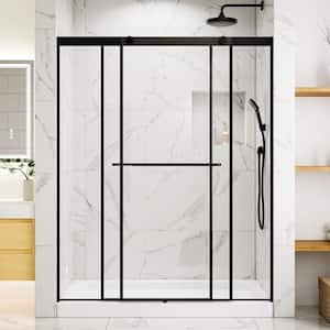 Victoria 56 in. - 60 in. W x 76 in. H Sliding Framed Shower Door in Matte Black with Clear Glass