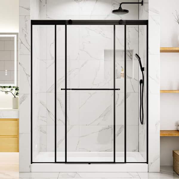 Victoria 56 in. - 60 in. W x 76 in. H Sliding Framed Shower Door in Matte Black with Clear Glass