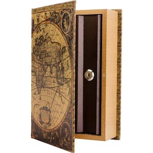 0.06 cu. ft. Antique Map Steel Book Lock Box Safe
