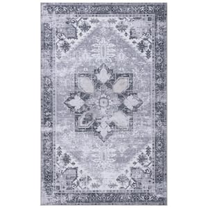 Tuscon Gray/Ivory 8 ft. x 10 ft. Machine Washable Border Distressed Area Rug