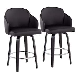 Dahlia 37 in. Black Faux Leather and Black Wood Counter Height Bar Stool (Set of 2)