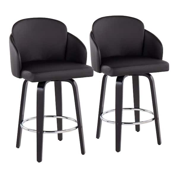 Lumisource Dahlia 37 in. Black Faux Leather and Black Wood Counter Height Bar Stool (Set of 2)