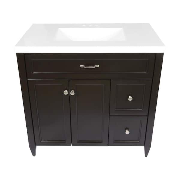 Ella Vail 37 in. W x 22 in. D x 36 in. H Bath Vanity in Espresso with White Cultured Marble Top