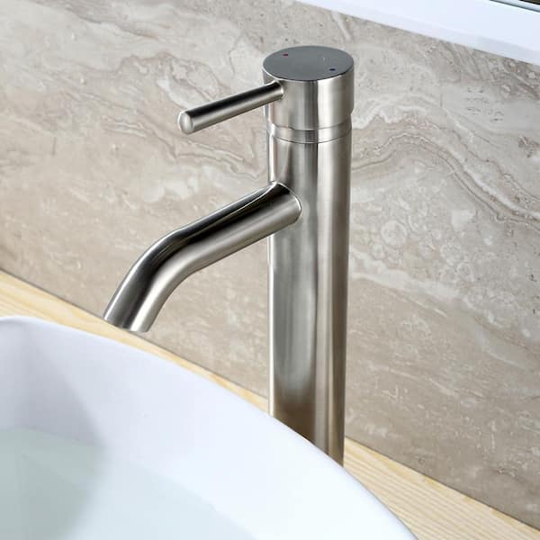 Raphral Single Hole Single-Handle Vessel Bathroom Faucet with Drain in Brushed Nickel