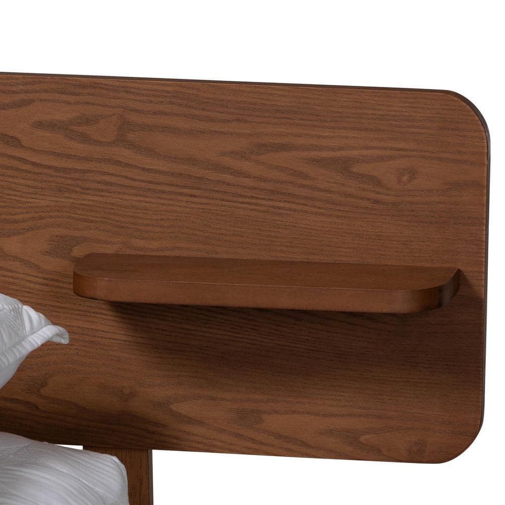 Morana Queen Walnut Brown Wood Platform Bed with Built-In Shelves