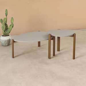 Gales 32.44 in. Greige Round MDF Coffee Table with 18.11 in. End Table